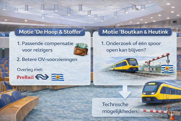 Visualisatie van de moties 'De Hoop en Stoffer' en 'Boutkan en Heutink' ten aanzien van de treinloze periode op het Zeeuwse spoor.