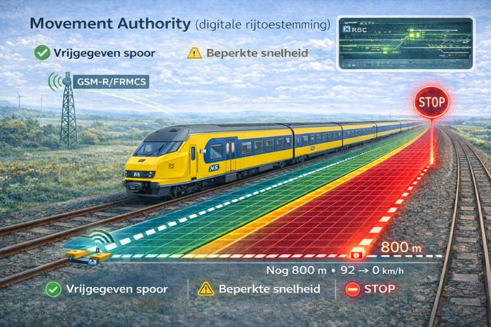 Testen van de digitale rijtoestemming en blokindeling op het spoor