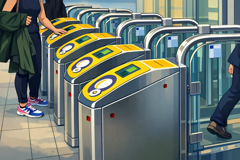 Toegangspoortjes op een Nederlands treinstation voor in- en uitchecken met een OV-chipkaart