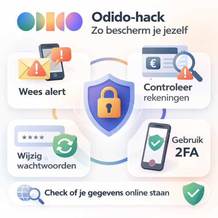 Infographic over wat slachtoffers van de Odido-hack zelf kunnen doen om misbruik van hun gegevens te voorkomen