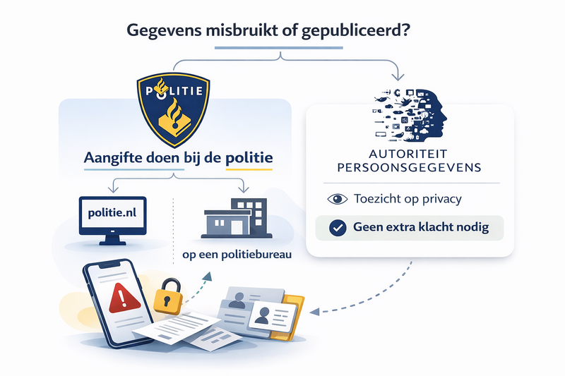Infographic die uitlegt dat (oud-)Odido-klanten die slachtoffer werden van de Odido-hack aangifte kunnen doen bij de politie