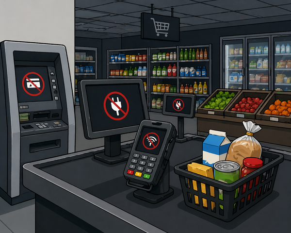 Betaalsystemen in een supermarkt werken niet door een stroomstoring