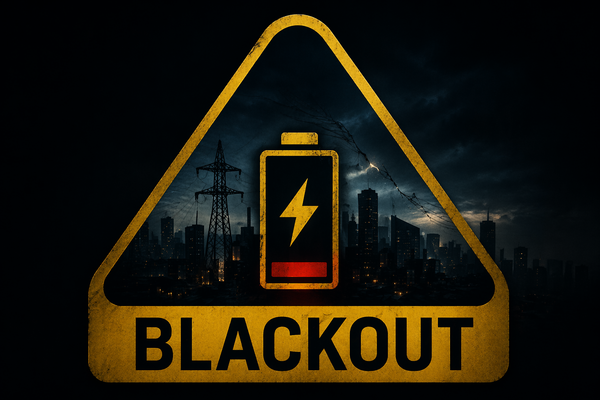 Black-out: een grootschalige en plotselinge stroomuitval waarbij een groot deel van het elektriciteitsnet volledig plat komt te liggen