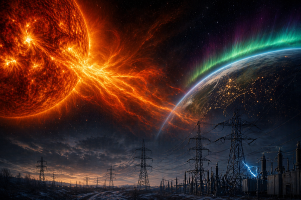 Een zonnevlam veroorzaakt een geomagnetische storm ronde de aarde