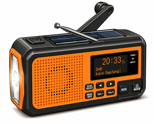 Noodradio op batterijen voor het ontvangen van regionale rampenzenders