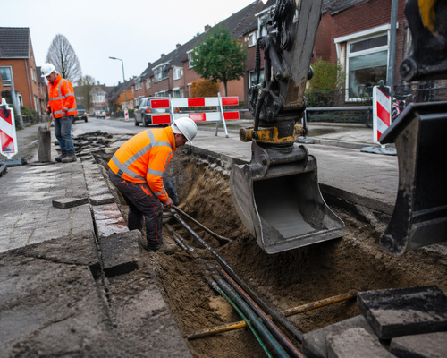 Graafwerkzaamheden in een straat