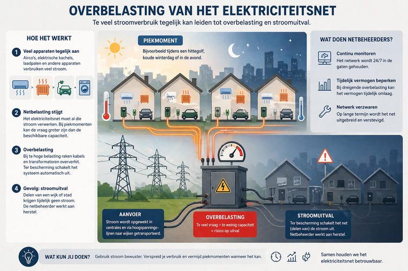 Infographic over stroomuitval door overbelasting van het elektriciteitsnet