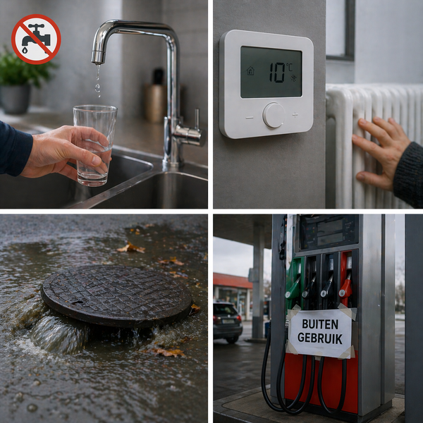 Problemen met de watervoorziening, verwarming, riolering en brandstof door stroomuitval