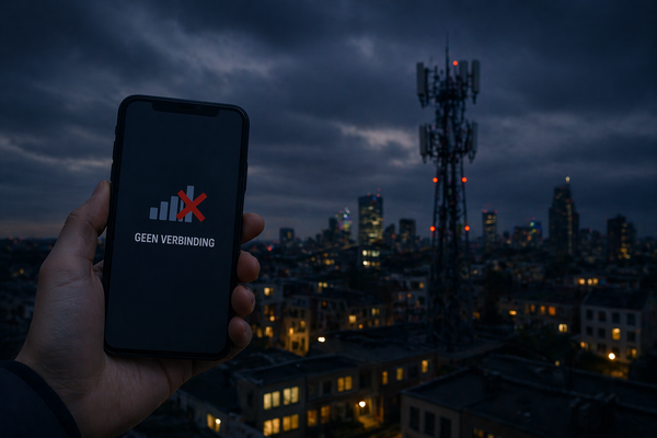 Smartphone, zonder signaal, zendmast, geen mobiele netwerk door stroomuitval