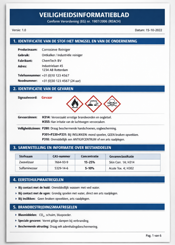 Veiligheidsinformatieblad, Safety Data Sheet