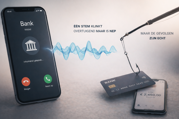Smartphone, Voice Cloning, hengel met haakje vist naar een bankpasje