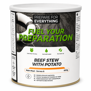 Fuel Your Preparation, noodrantsoen met runderstoofpot met hachee en aardappelen, Beef stew with potato