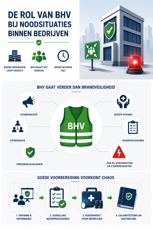 Infographic over de rol van BHV bij noodsituaties binnen bedrijven