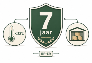 Afbeelding toont 7 jaar houdbaarheid van BP-ER bij een opslag onder de 22 graden Celsius