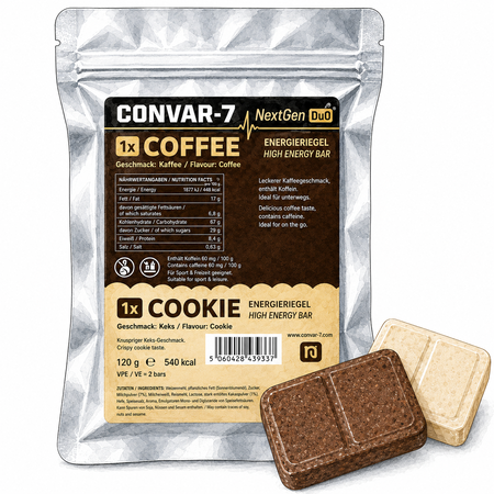 CONVAR-7 NextGen Energy Bar - Cookie & Coffee tegen een witte achtergrond