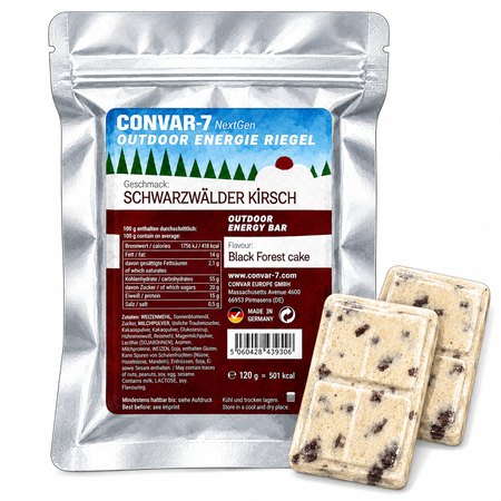 CONVAR-7 NextGen Energy Bar - Schwarzwälder Kirsch tegen een witte achtergrond